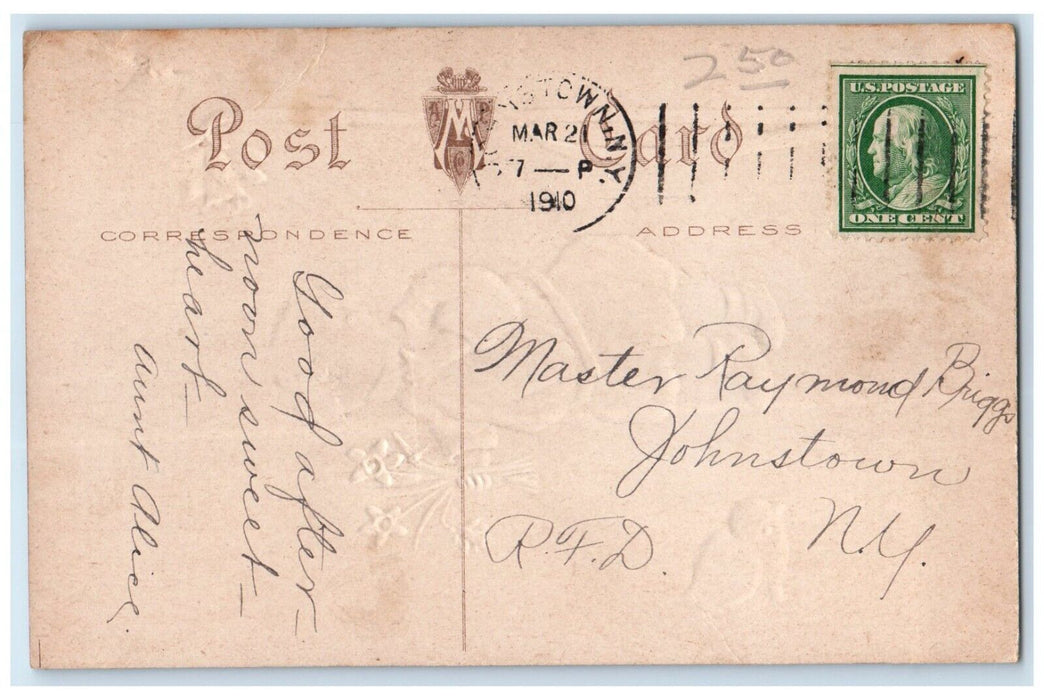 1910 Easter Boy With Flowers Chick Johnstown New York NY Posted Antique Postcard