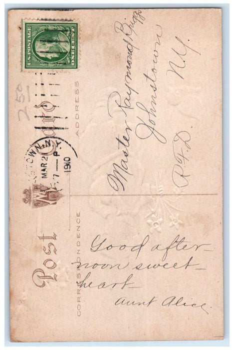 1910 Easter Boy With Flowers Chick Johnstown New York NY Posted Antique Postcard
