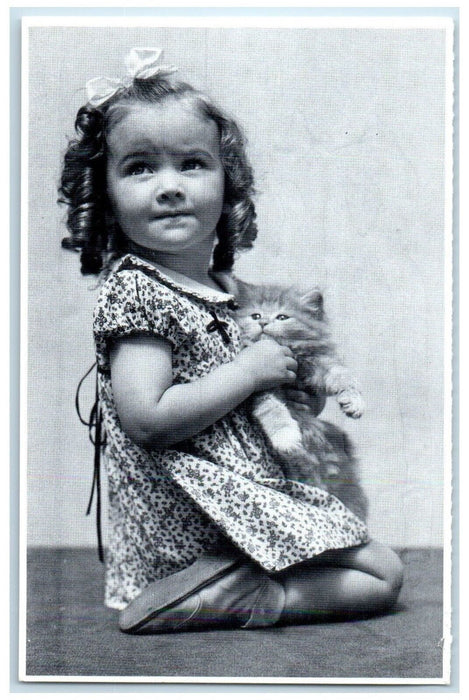 c1930's Cute Little Girl Curly Hair Cat North Shore Animal League Postcard