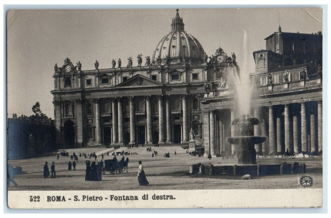 1923 Fontana Di Destra S. Pietro Rome Italy Vintage Posted RPPC Photo Postcard