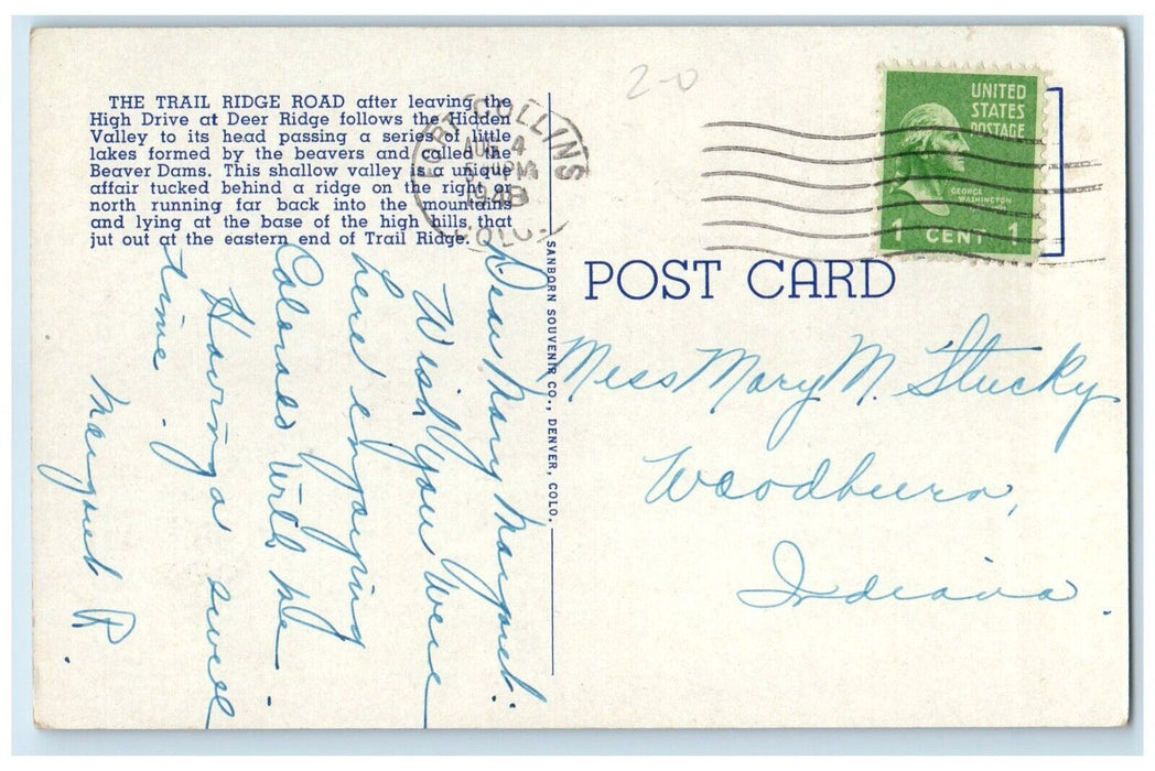 1948 Trail Ridge Road Beaver Dams Hidden Valley Estes Park Colorado CO Postcard