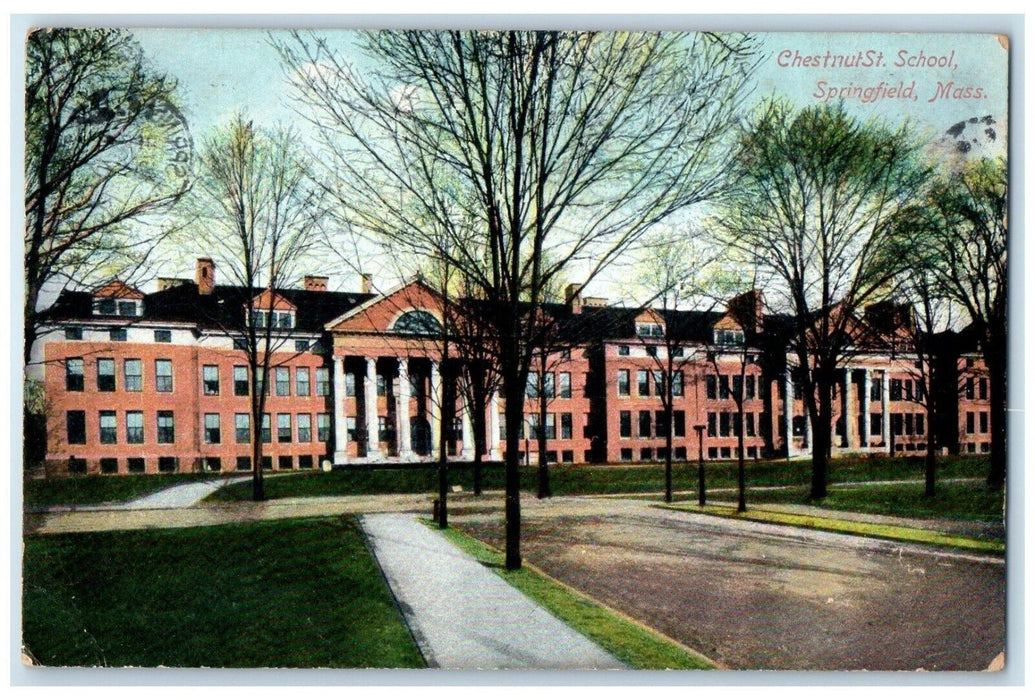 1909 Chestnut St. School Exterior Building Springfield Massachusetts MA Postcard