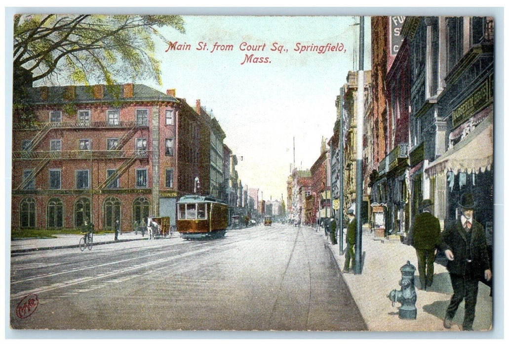 1910 Main St. From Court Square Streetcar Springfield Massachusetts MA Postcard