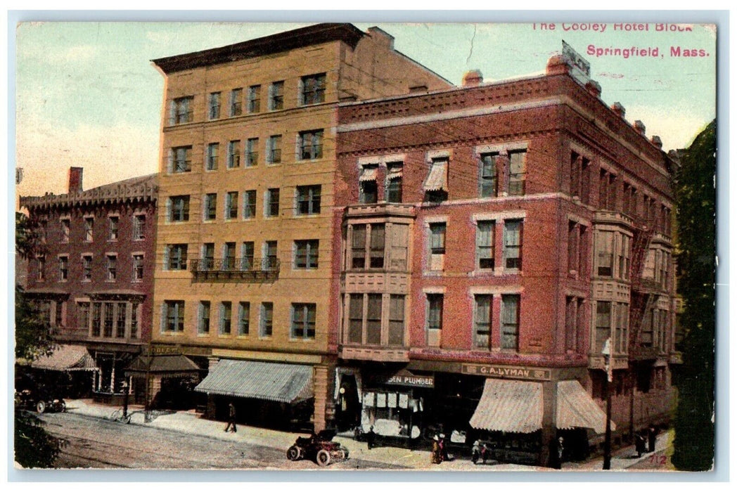 1912 Colley Hotel Block Exterior Building Springfield Massachusetts MA Postcard