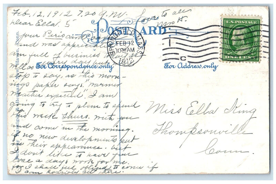 1912 Colley Hotel Block Exterior Building Springfield Massachusetts MA Postcard