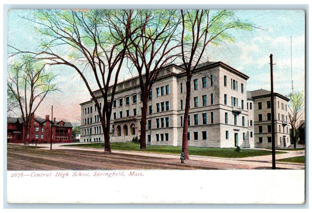 c1910 Central High School Exterior Building Springfield Massachusetts Postcard