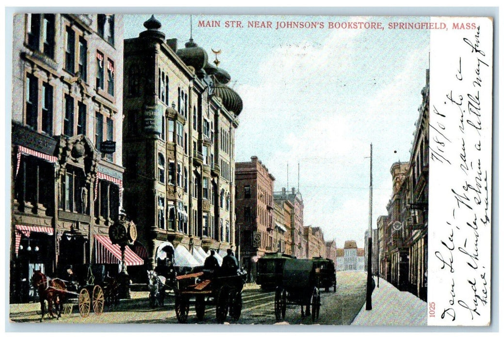 1908 Main Str. Near Johnson's Bookstore Road Springfield Massachusetts Postcard