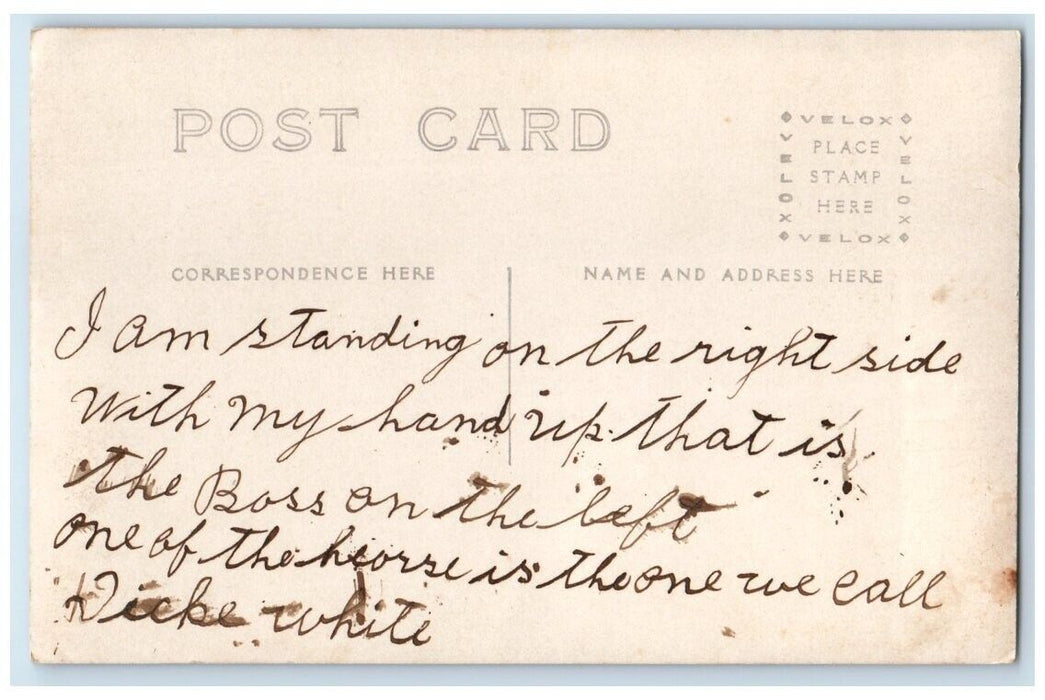 c1907 Horses Lined Up Farm Hand Farmer Barn RPPC Photo Unposted Postcard