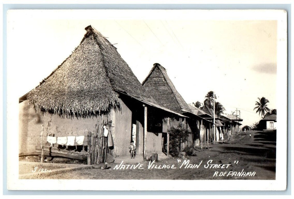 c1940's Native Village "Main Street" View Panama RPPC Photo Unposted Postcard