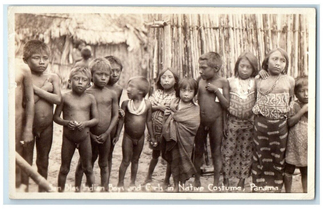 c1930's San Blas Indian Children In Native Costume  Panama RPPC Photo Postcard