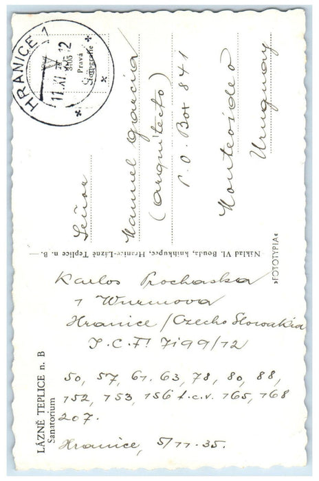1935 Lázně Teplice Nad Bečvou Sanatorium Czech Republic RPPC Photo Postcard