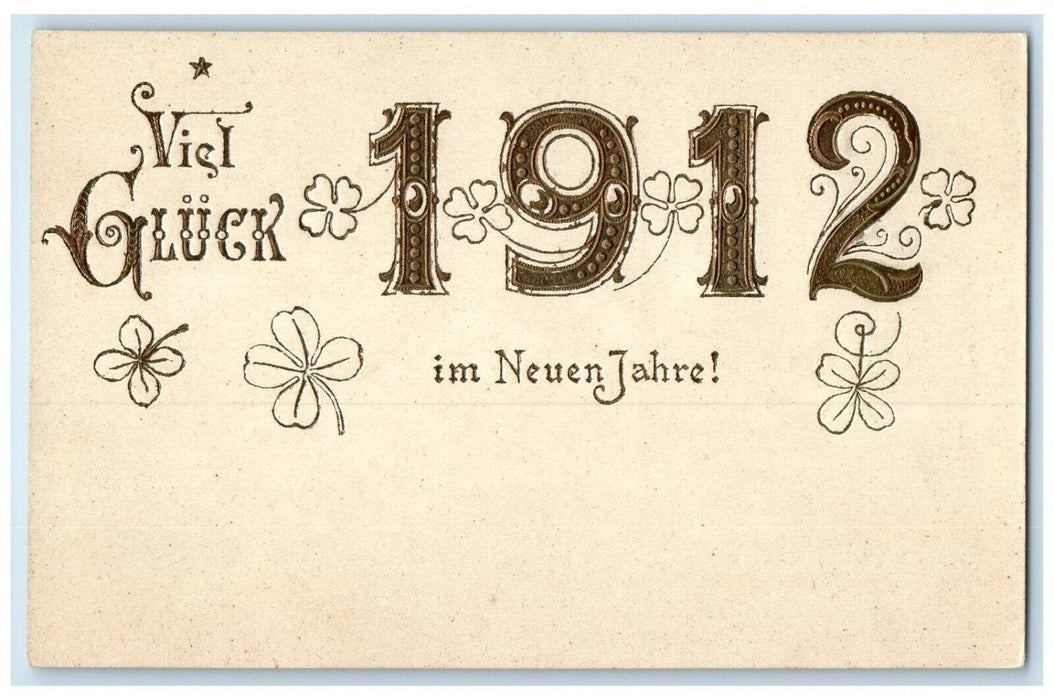 1912 Viel Gluck Large Numbers Shamrock Embossed Unposted Antique Postcard