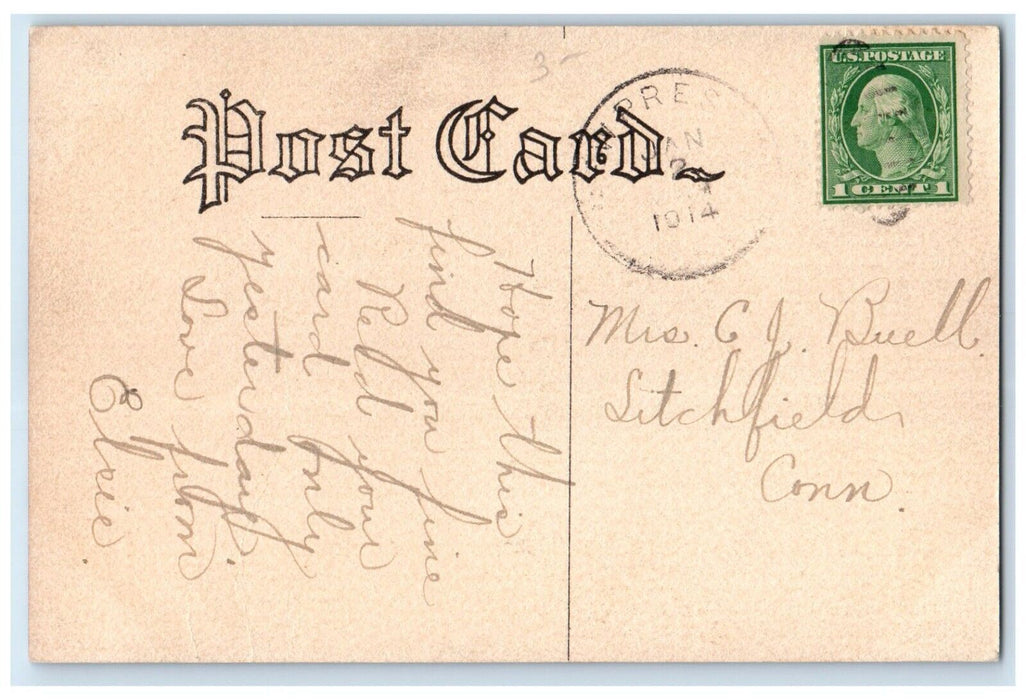 1914 Boy Fishing School Scene Calendar Litchfield Connecticut CT Posted Postcard