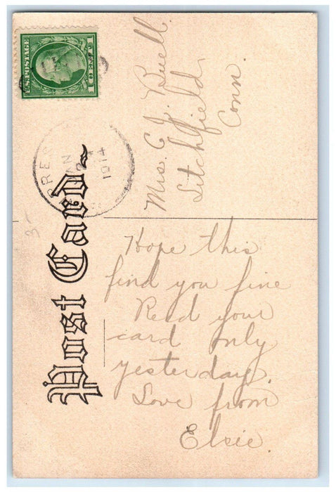 1914 Boy Fishing School Scene Calendar Litchfield Connecticut CT Posted Postcard
