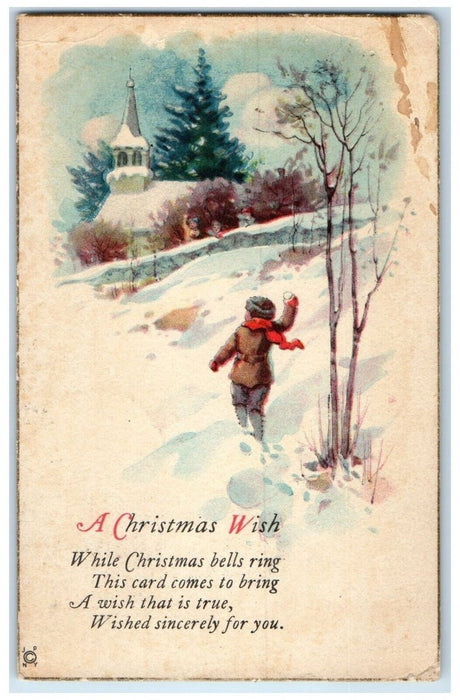 c1910's Christmas Boy Scene House Winter Franklin Grove Illinois IL Postcard