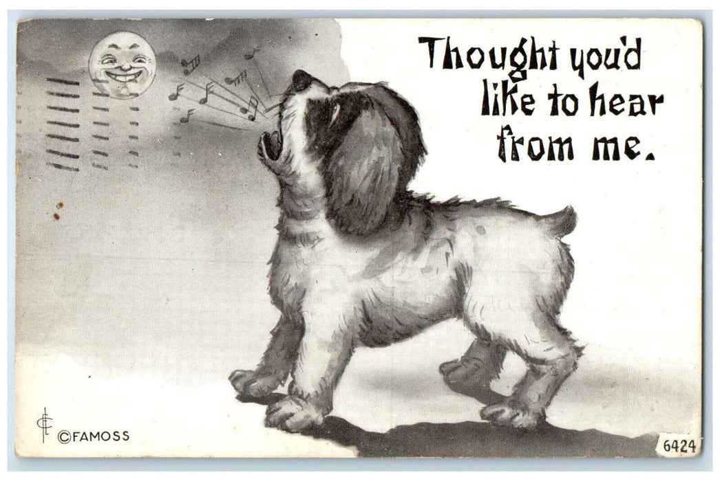 1910 Puppy Dog Barking Anthropomorphic Moon Pasadena California CA Postcard