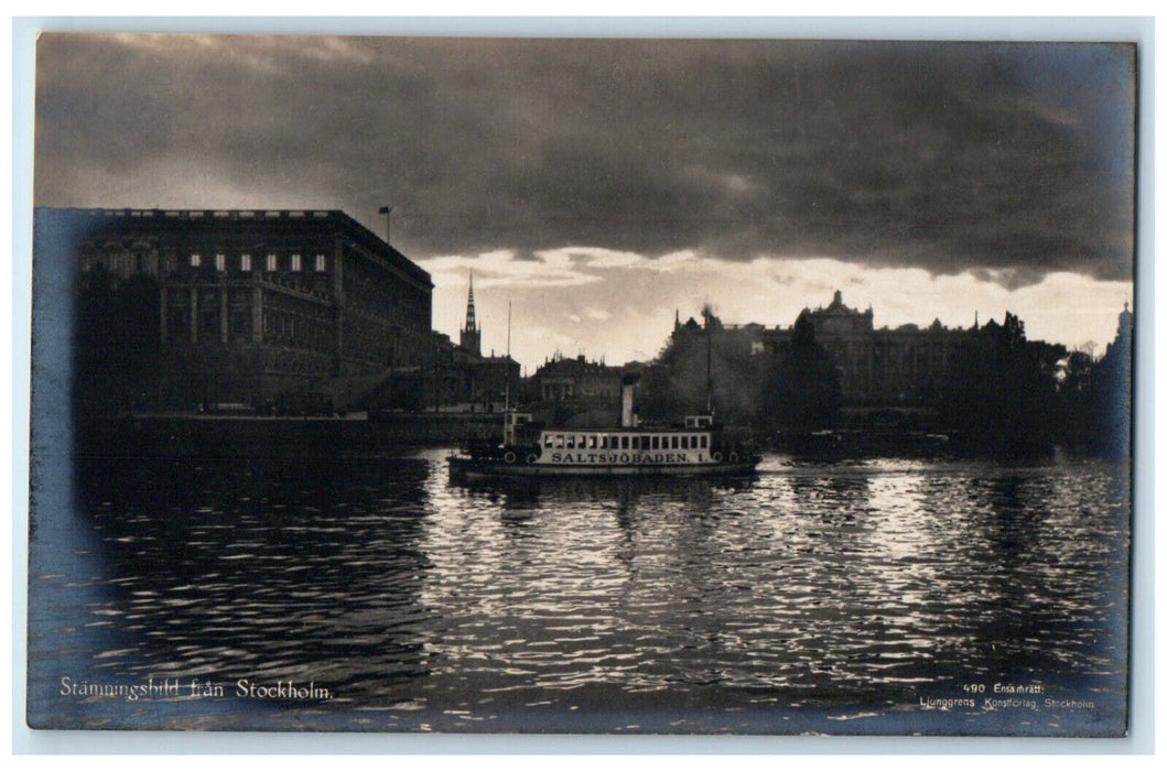 c1910 Saltsjobaden Boat Stamningsbild From Stockholm Sweden RPPC Photo Postcard