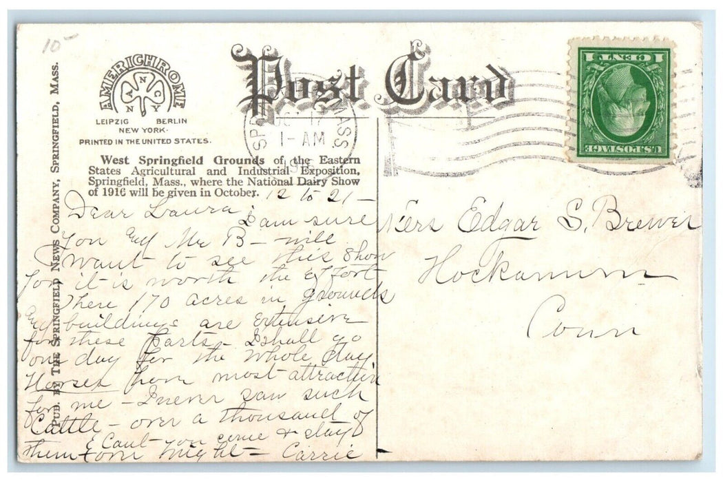 1916 West Springfield Grounds Eastern States Agricultural Springfield Postcard