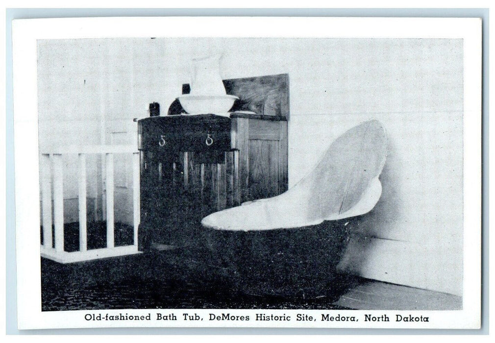c1920 Old Fashioned Bath Tub DeMores Historic Site Medora North Dakota Postcard