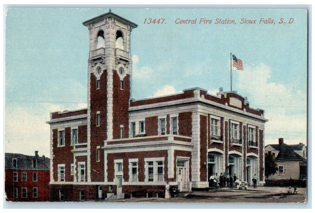 c1910 Central Fire Station Exterior Building Sioux Falls South Dakota Postcard