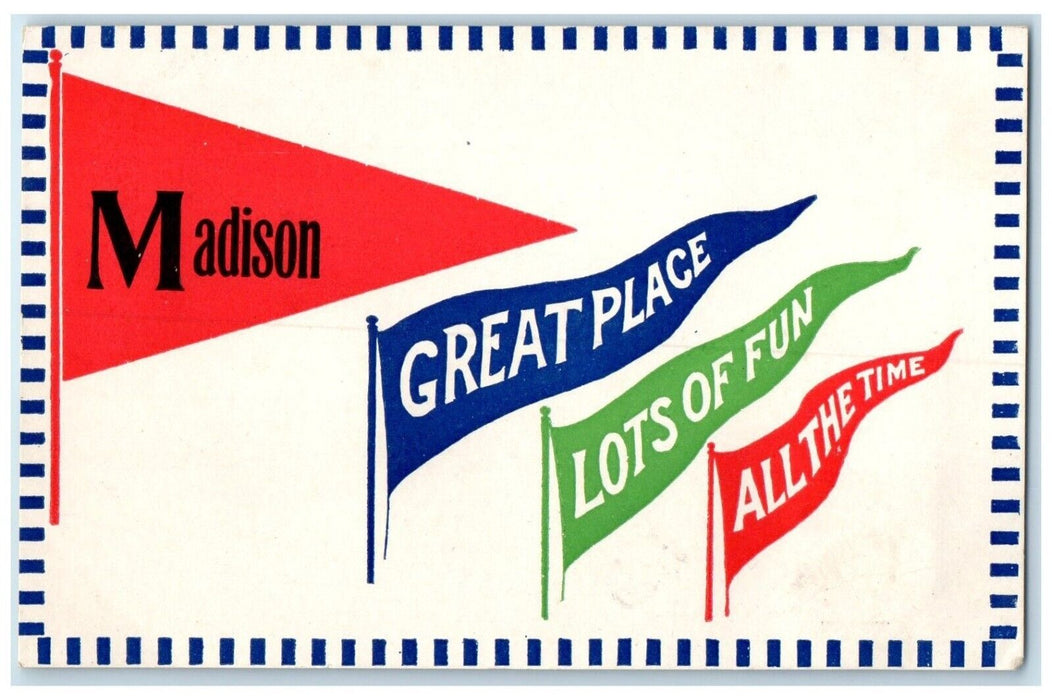 1910 Madison Great Place Lots Fun All The Time Pennant South Dakota SD Postcard