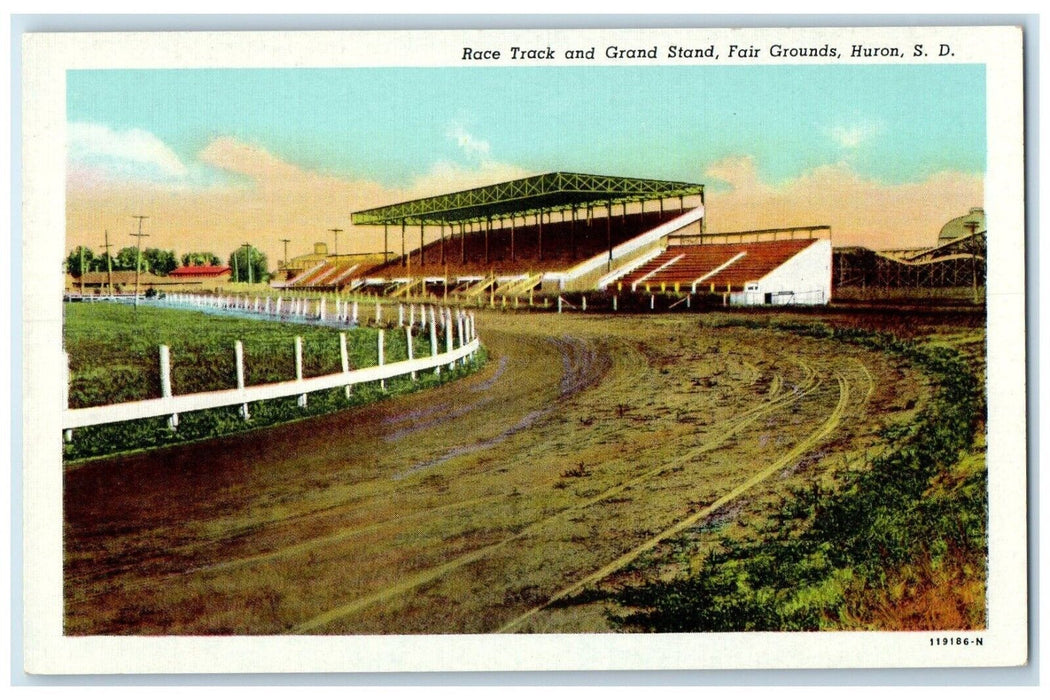 c1940 Race Track Grand Stand Fair Grounds Grounds Huron South Dakota SD Postcard