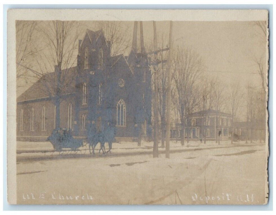 1900 Methodist Church View Deposit New York NY Early RPPC Photo Postcard