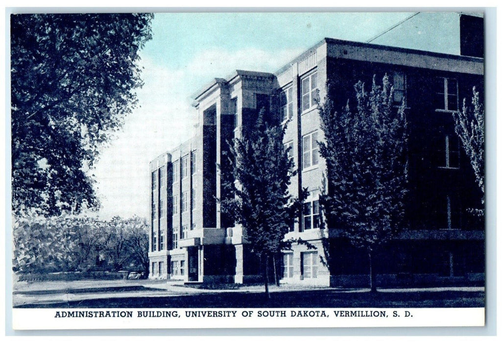 c1940 Administration Building University Front South Dakota Vermillion Postcard