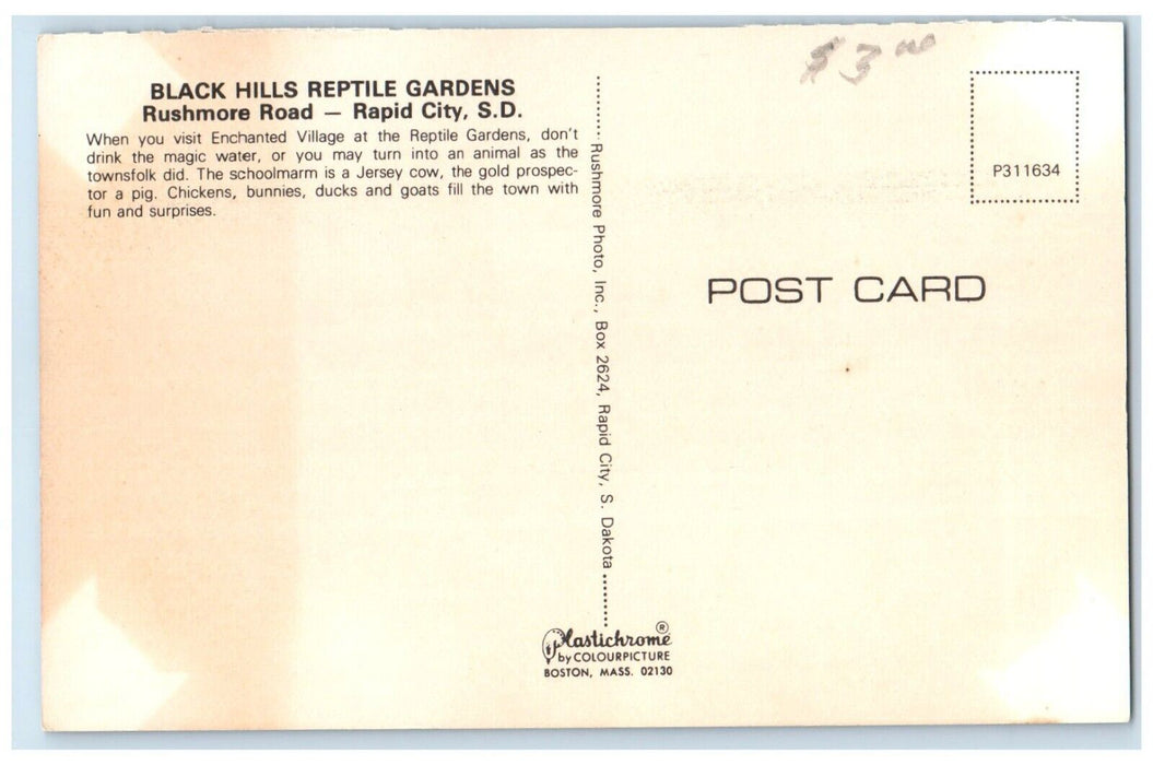 1960 Black Hills Reptile Gardens Rushmore Road Rapid City South Dakota Postcard