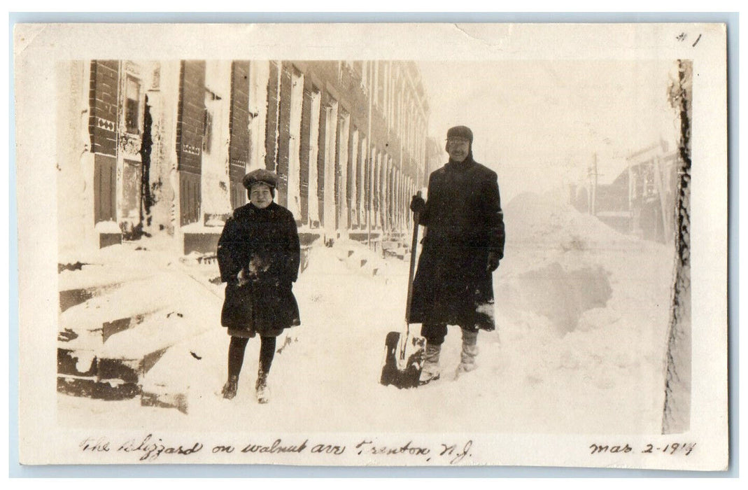 1914 Blizzard on Walnut Avenue Trenton New Jersey NJ Antique Father Son Photo