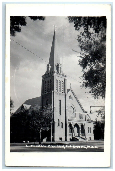 c1940's Lutheran Church Scene Street Glencoe Minnesota MN RPPC Photo Postcard