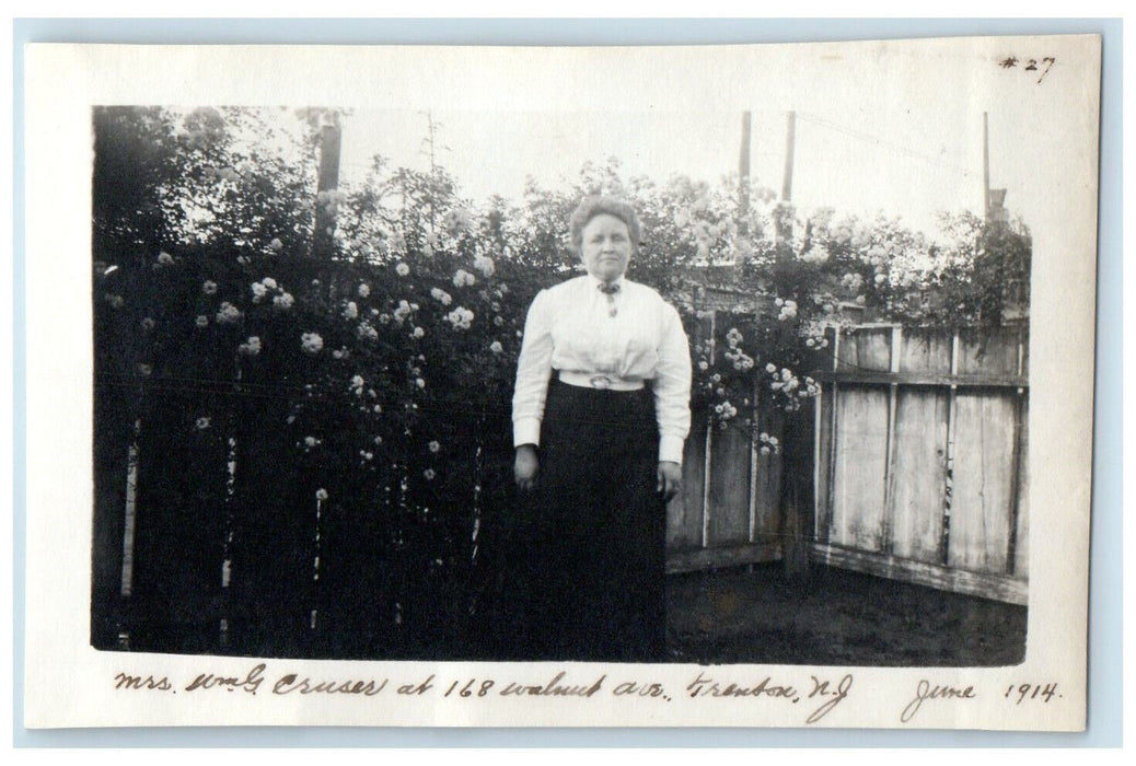 1914 Mrs. Cruser at 168 Walnut Avenue Trenton New Jersey NJ Antique Photo