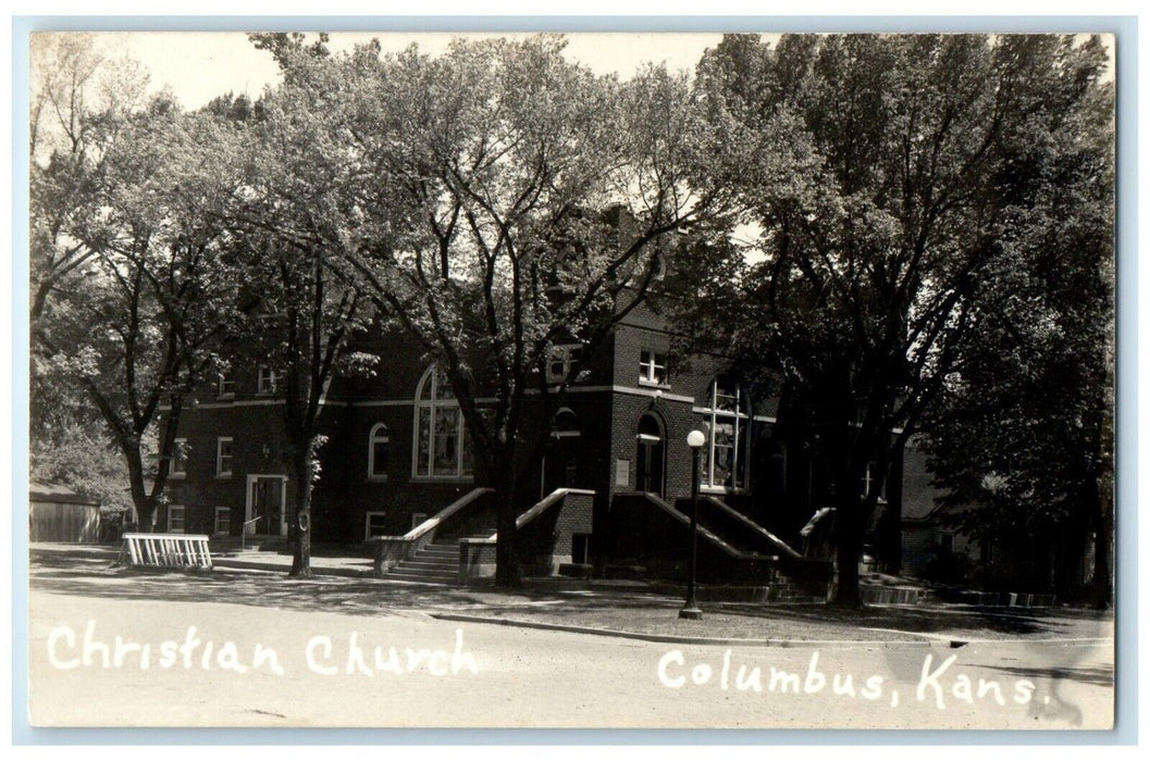 c1940's Christian Church Street View Columbus Kansas KS RPPC Photo Postcard