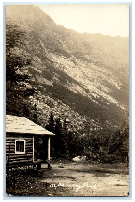 c1930's View At Chimney Pond Maine ME, Log Cabin House RPPC Photo Postcard