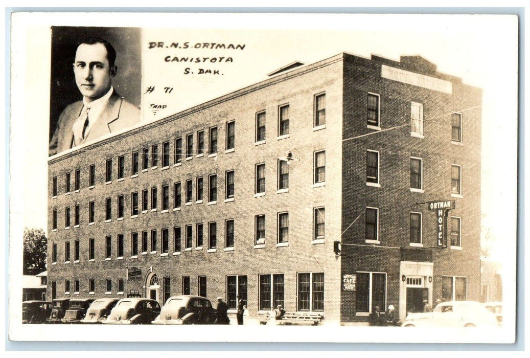 Dr. NS Ortman Canistota South Dakota SD, Ortman Hotel Cafe RPPC Photo Postcard