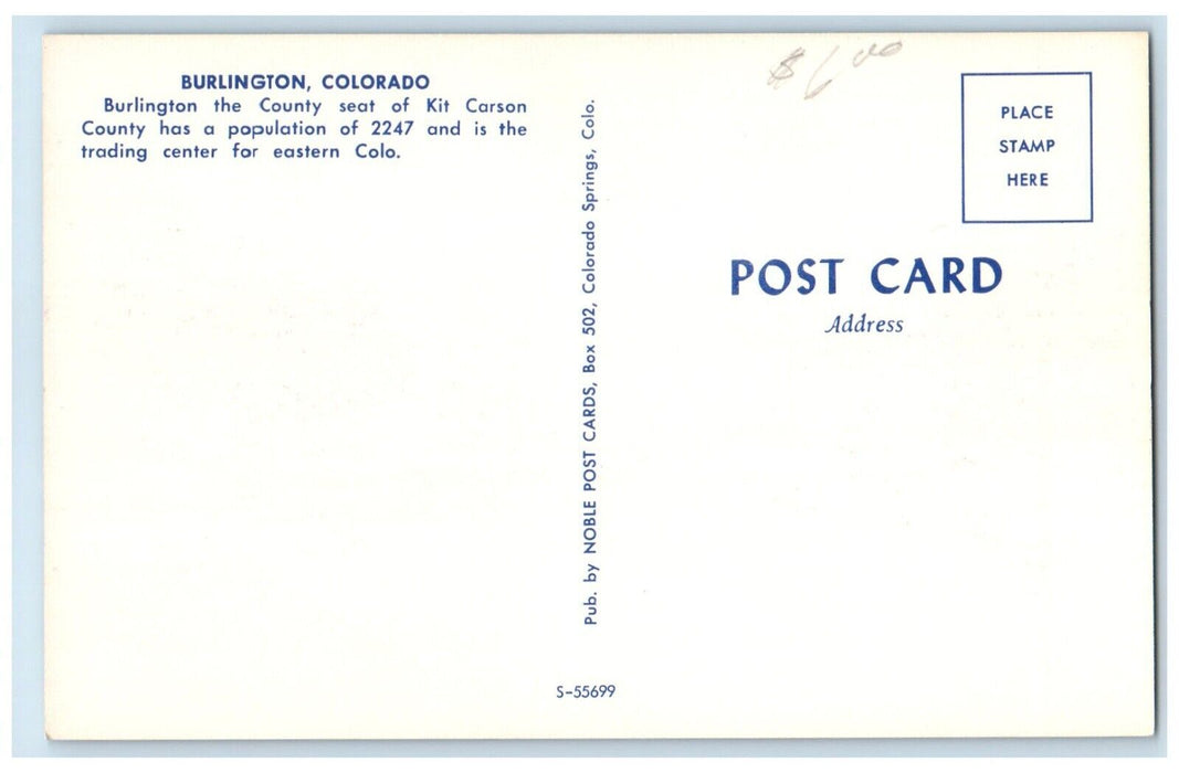 c1950's Main Street Kit Carson County Cars Hotel Motel Burlington CO Postcard