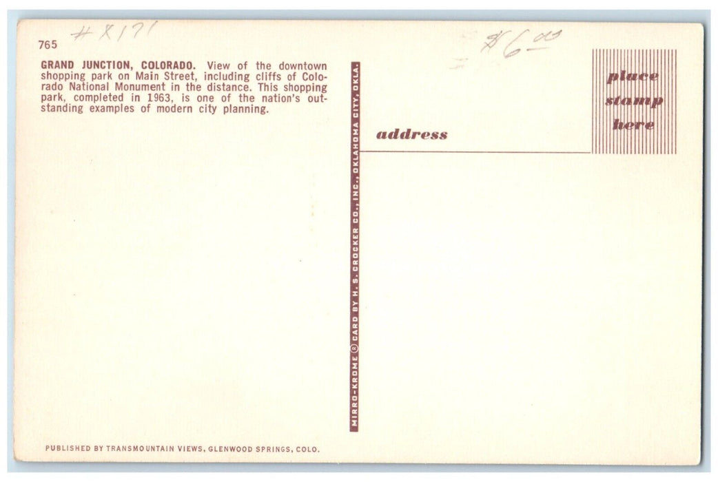 c1960's View Of The Downtown On Main Street Grand Junction Colorado CO Postcard