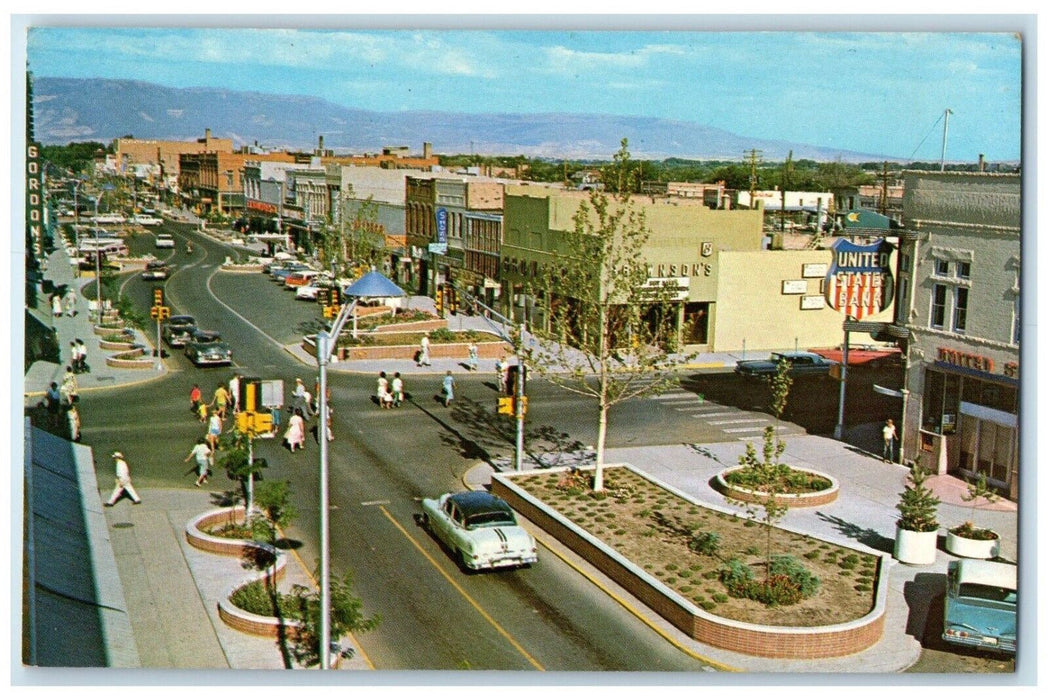 c1960 Aerial View Busy Day Main Street Grand Junction Colorado Unposted Postcard