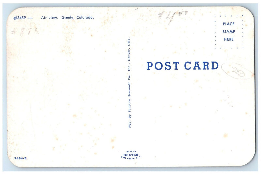 c1960 Air View Buildings Street Road Trees Greeley Colorado CO Unposted Postcard