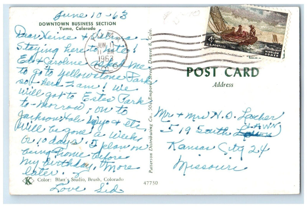 1963 Busy Day Downtown Business Section Classic Cars Yuma Colorado CO Postcard
