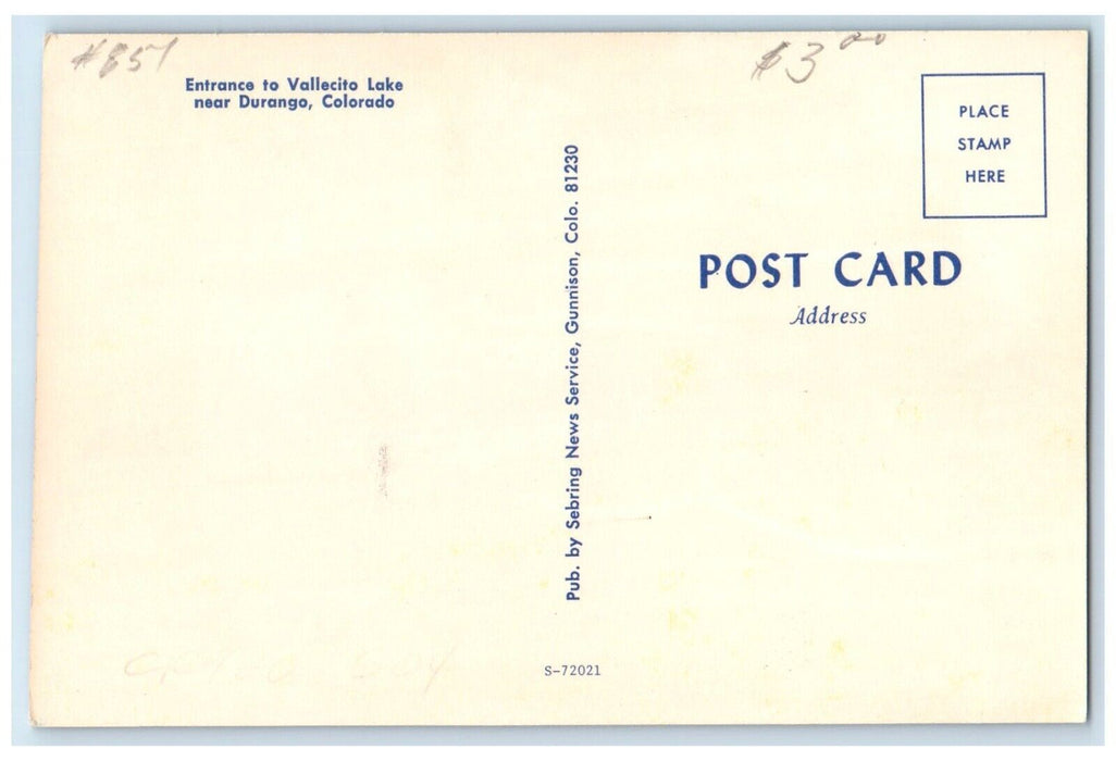 c1960 Entrance Vallecito Lake Signage Map Durango Colorado CO Unposted Postcard