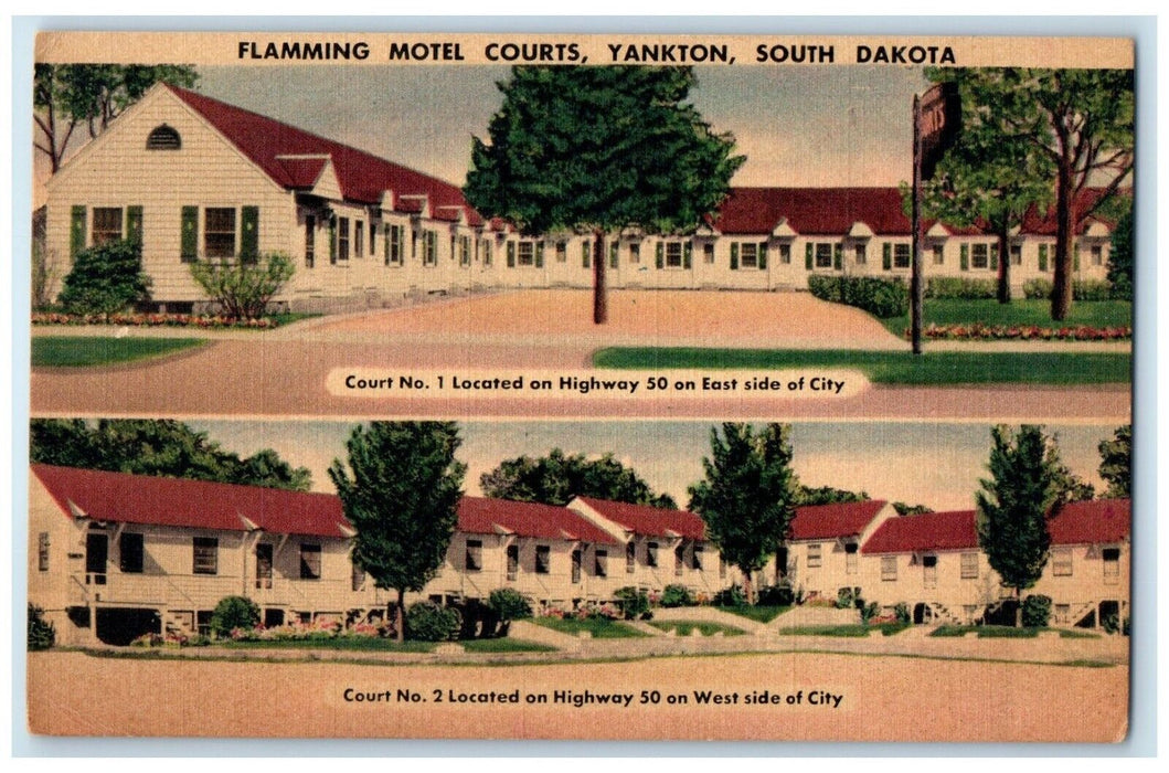 1950 Flamming Motel Courts Exterior Building Road Yankton South Dakota Postcard