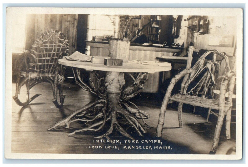 c1910's Interior York Camps Loon Lake Rangeley Maine ME RPPC Photo Postcard