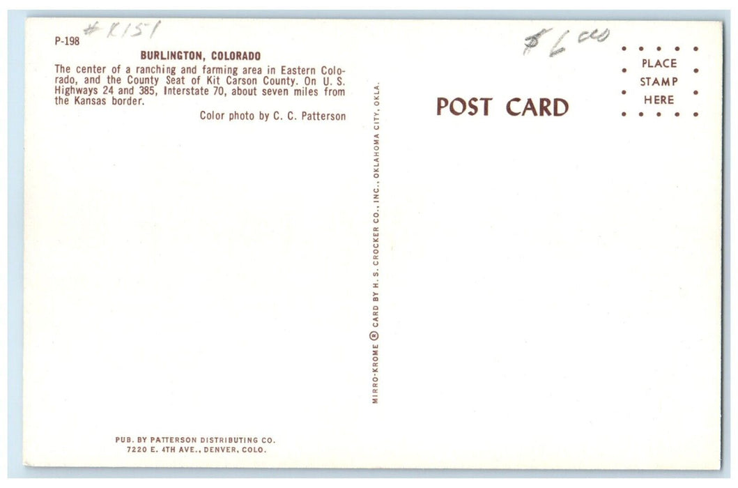c1960 Center Ranching Farming Street Scene Burlington Colorado Unposted Postcard