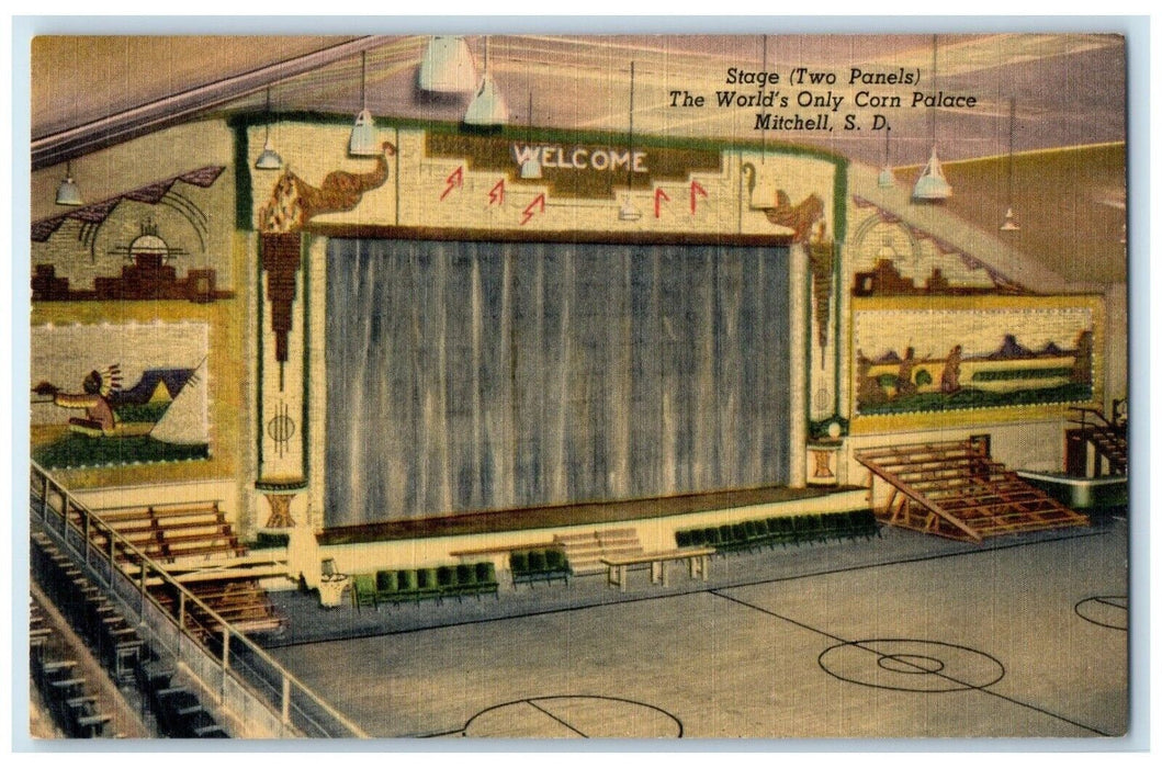 c1940 State Two Panels World's Only Corn Palace Mitchell South Dakota Postcard