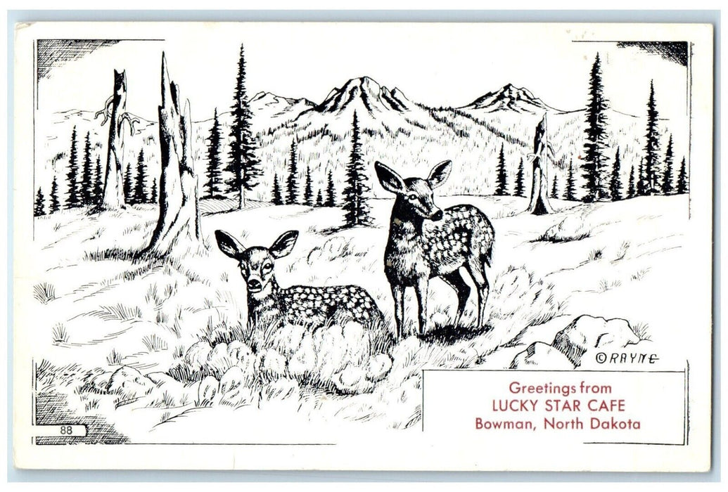 c1940 Greetings From Lucky Star Cafe Deer Bowman North Dakota Vintage Postcard