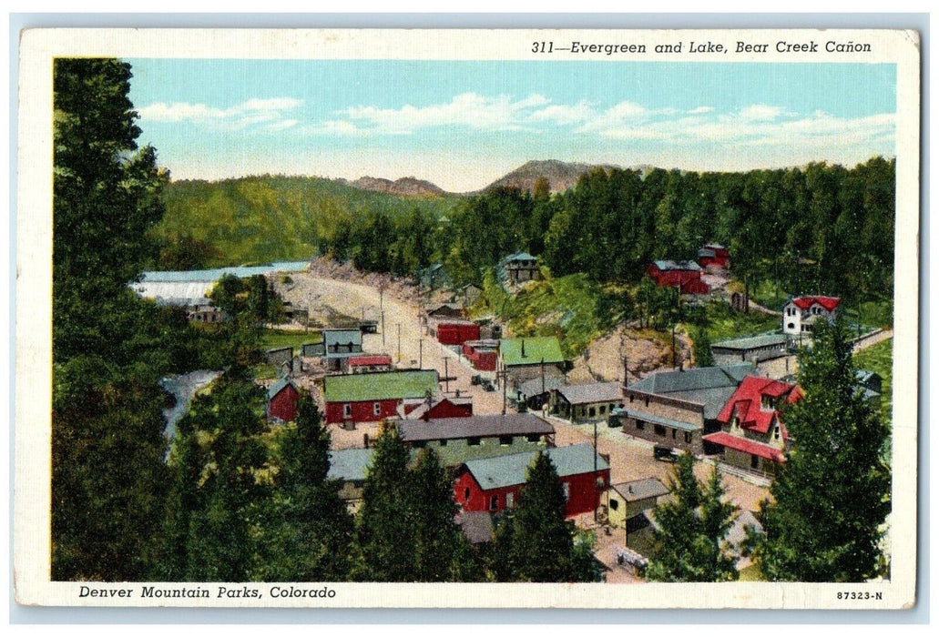 c1940 Evergreen Lake Bear Creek Canon Denver Mountain Parks Colorado CO Postcard