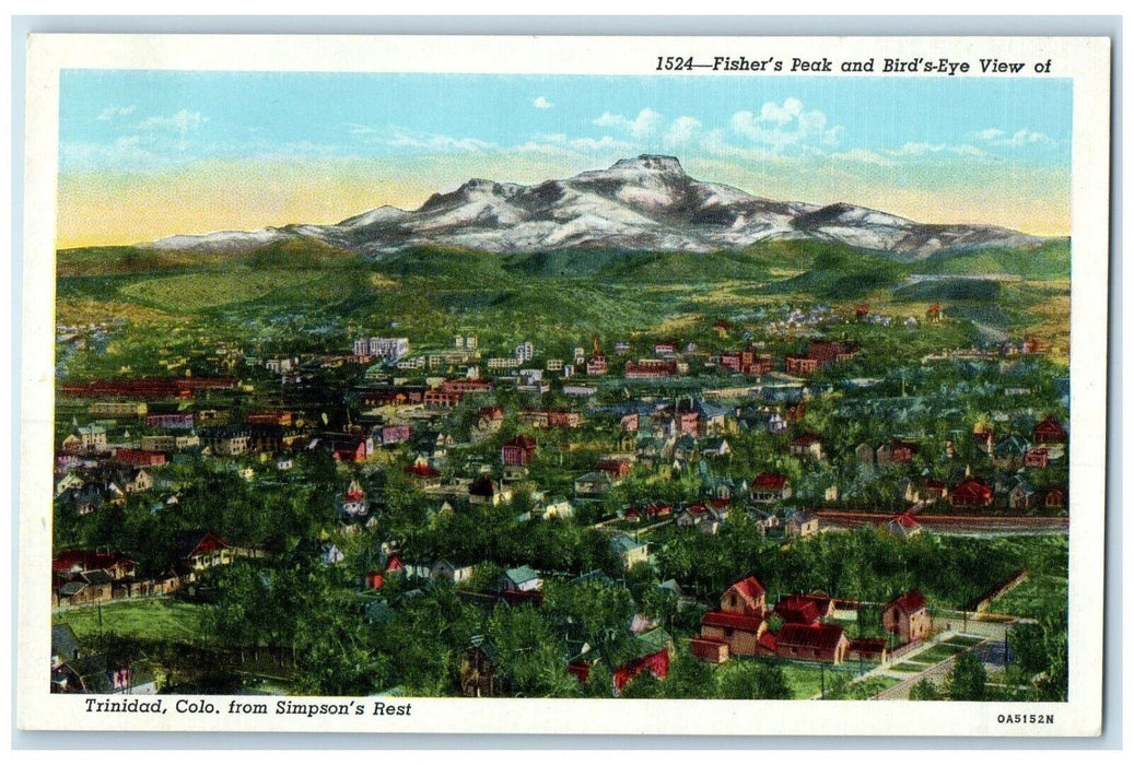 c1940 Fisher Peak Birds Eye View Simpson Rest Trinidad Colorado Antique Postcard