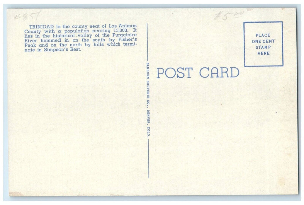 c1940 Fisher Peak Birds Eye View Simpson Rest Trinidad Colorado Antique Postcard
