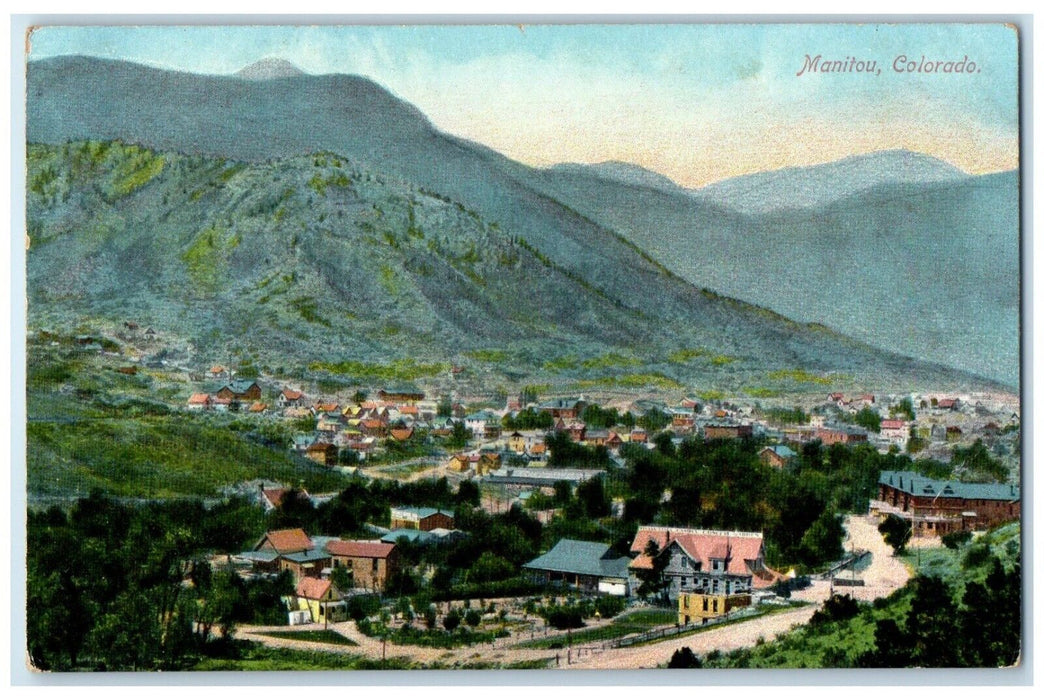 1909 Bird's Eye View Of Manitou Colorado CO Holdrege Nebraska NE Posted Postcard